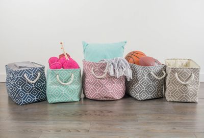 Image showing  Stained Glass Stone Rectangle Polyester Storage Bin, Aqua Large 17.5x12x15