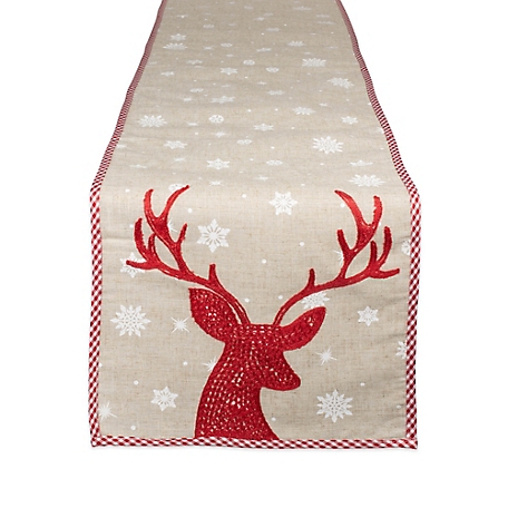 Zingz & Thingz Red Reindeer Embroidered Table Runner, 14 in. x 72 in., For Tables that Seat 6-10 People