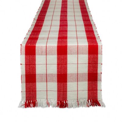 Zingz & Thingz Red Tinsel Plaid Fringed Table Runner, 13 in. x 72 in., Compatible with Tables that Seat 4-6 People