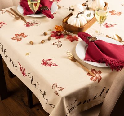 Image showing 5 th DII Rustic Leaves Print Square Tablecloth, 52 in. x 52 in., For Tables that Seat 4 People