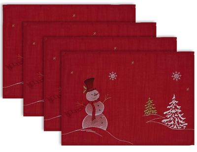 DII Embroidered Jute Snowman Place Mats, 4-Pack