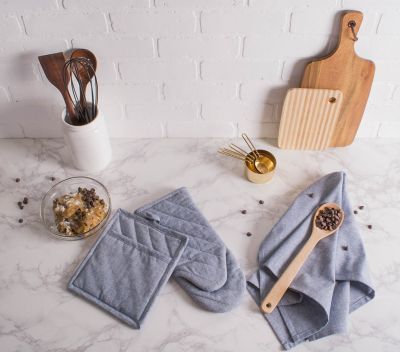 Image showing  Solid Chambray Oven Mitt Set, 2 pc.