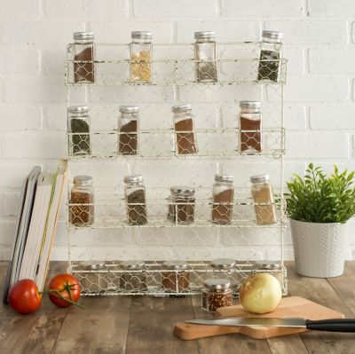 Image showing  4-Row Antique Chicken Wire Spice Rack, 17 in. x 2.25 in. x 21 in., 2 in. D Shelf, 5.25 in. Between Shelves