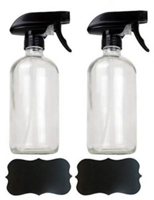 Zingz & Thingz 16 oz. Clear Glass Bottles, 2.5 in. Diameter, 6.75 in. H, 8.25 in. H with Sprayer, 2-Pack