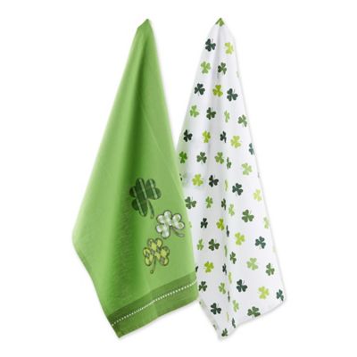 DII Assorted Green/White Lucky Day Dish Towel Set, 2 pc.