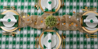 Image showing  Shamrock Woven Checkered Tablecloth, 60 in. x 84 in., For Tables that Seat 6-8 People