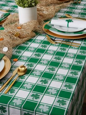 Image showing  Shamrock Woven Checkered Tablecloth, 60 in. x 84 in., For Tables that Seat 6-8 People