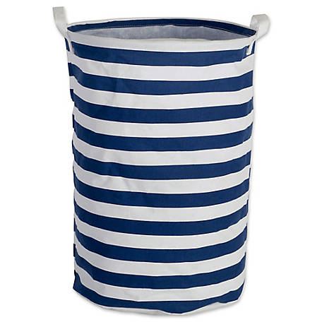 Zingz & Thingz PE-Coated Striped Round Cotton/Poly Laundry Hamper, 14 in. x 14 in. x 20 in.
