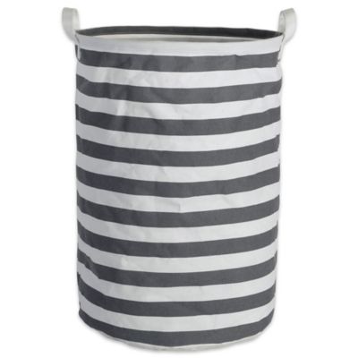 Zingz & Thingz PE-Coated Striped Round Cotton/Poly Laundry Hamper, 14 in. x 14 in. x 20 in.