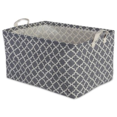 Image showing  PE-Coated Lattice Rectangle Cotton/Poly Laundry Bins, 2-Pack, Gray-Large 10.5x17.5x10