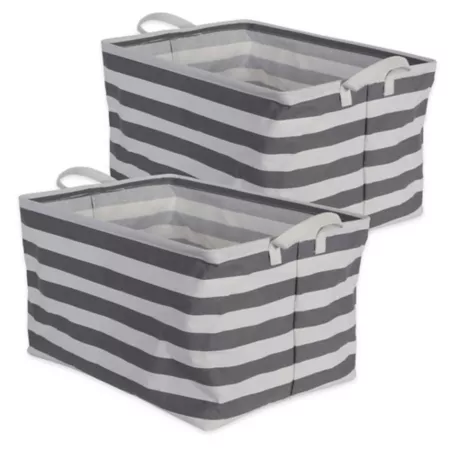 Zingz & Thingz Rectangular Striped Cotton/Polyester Laundry Bins with PE Coating 12.5 in x 18 in x 10.5 in Pack of 2 Storage Bins