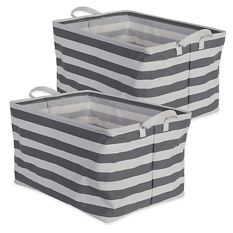 Zingz & Thingz PE-Coated Striped Rectangle Cotton/Poly Laundry Bins, 12.5 in. x 18 in. x 10.5 in., 2-Pack