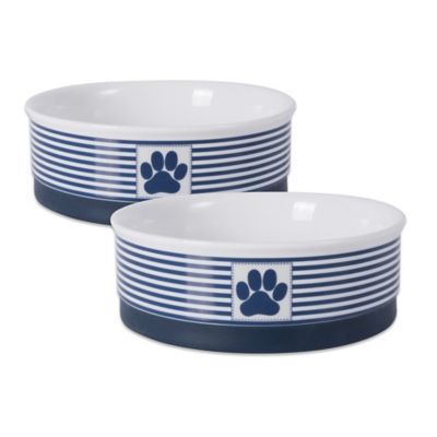 Bone Dry Paw Patch Striped Dishwasher Safe Porcelain Pet Bowls, 2-Bowls