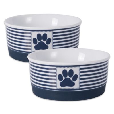 Zingz & Thingz Paw Patch Striped Dishwasher Safe Porcelain Pet Bowls, 2-Bowls