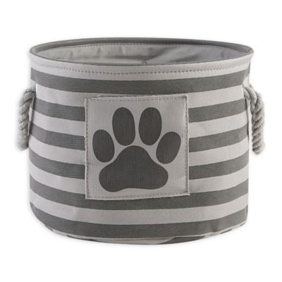 Bone Dry Striped with Paw Patch Round Polyester Pet Storage Bin, 9 x 12 x 12in., Gray