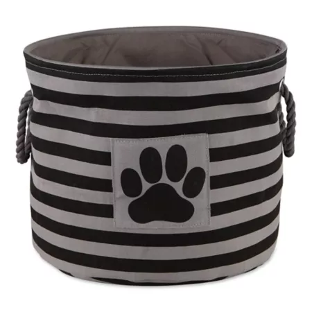 Zingz & Thingz Round Striped Polyester Storage Bin with Paw Patch for Pets 15 x 18 x 18 in Brown Pet Toy Boxes