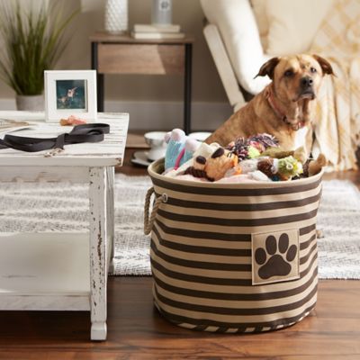 Image showing  Striped with Paw Patch Round Polyester Pet Storage Bin, 15 x 18 x 18in., Brown
