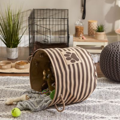 Image showing 5 th Bone Dry Striped with Paw Patch Round Polyester Pet Storage Bin, 15 x 18 x 18in., Brown