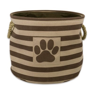 Zingz & Thingz Striped with Paw Patch Round Polyester Pet Storage Bin, 9 x 12 x 12in., Brown