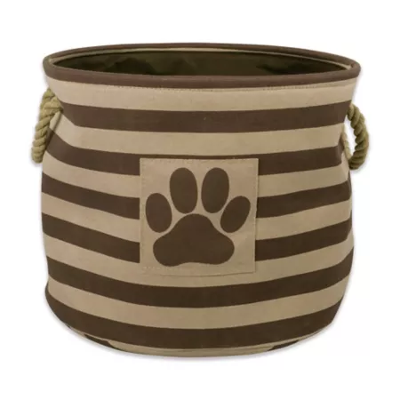 Zingz & Thingz Round Striped Polyester Storage Bin with Paw Patch for Pets 9 x 12 x 12 in Brown Pet Toy Boxes