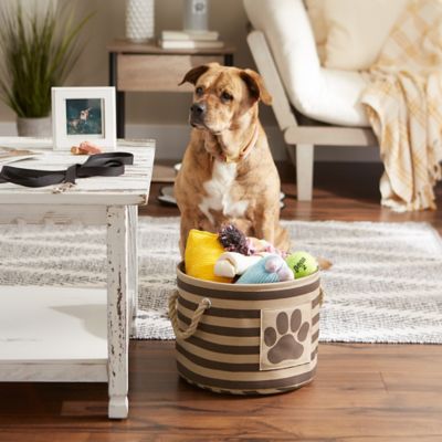 Image showing  Striped with Paw Patch Round Polyester Pet Storage Bin, 9 x 12 x 12in., Brown