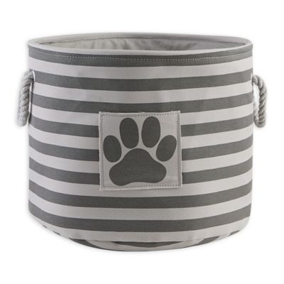 Zingz & Thingz Striped with Paw Patch Round Polyester Pet Storage Bin, 12 x 15 x 15in., Gray