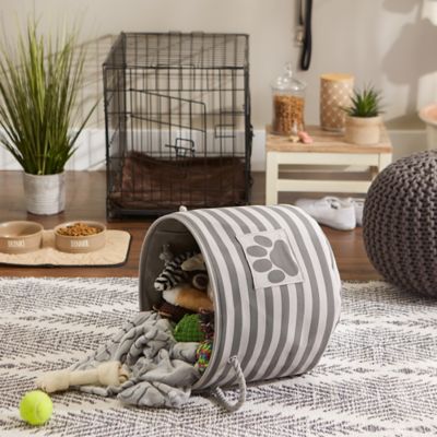 Image showing 5 th Bone Dry Striped with Paw Patch Round Polyester Pet Storage Bin, 12 x 15 x 15in., Gray