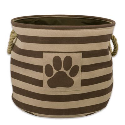 Zingz & Thingz Striped with Paw Patch Round Polyester Pet Storage Bin, 12 x 15 x 15in., Brown