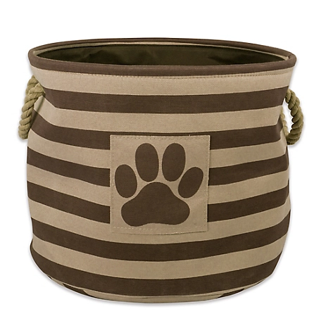 Zingz & Thingz Striped with Paw Patch Round Polyester Pet Storage Bin, 12 x 15 x 15in., Brown