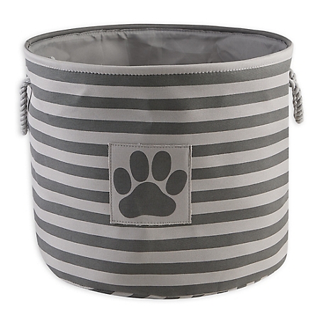 Zingz & Thingz Striped with Paw Patch Round Polyester Pet Storage Bin, 9 x 12 x 12in., Gray
