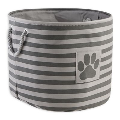Image showing  Striped with Paw Patch Round Polyester Pet Storage Bin, 9 x 12 x 12in., Gray