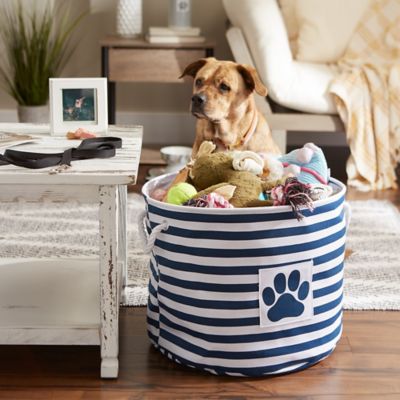 Image showing  Striped with Paw Patch Round Polyester Pet Storage Bin, 15 x 18 x 18in., Navy