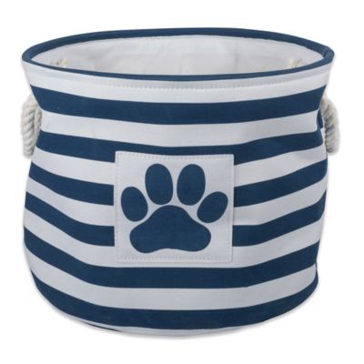 Bone Dry Striped with Paw Patch Round Polyester Pet Storage Bin, 9 x 12 x 12in., Navy