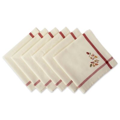 DII Embroidered Fall Leaves Bordered Cloth Napkin Set, 20 in. x 20 in.