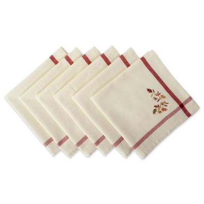 Zingz & Thingz Embroidered Fall Leaves Bordered Cloth Napkin Set, 20 in. x 20 in.