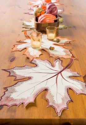 Image showing  Embroidered Maple Leaves Table Runner