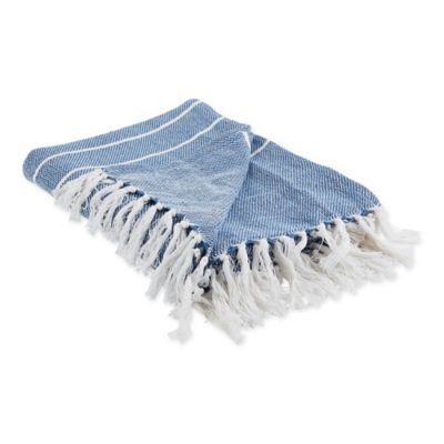 Zingz & Thingz Cotton French Blue/White Thin Striped Throw Blanket, 50 in. x 60 in.