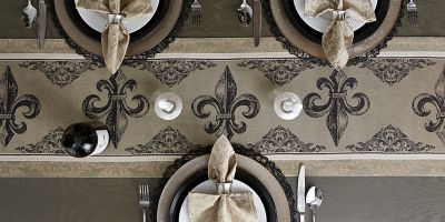 Image showing  Fleur De Lis Striped Jacquard Table Runner