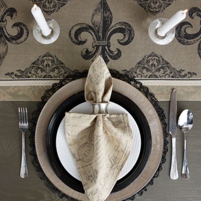 Image showing 5 th DII Fleur De Lis Striped Jacquard Table Runner