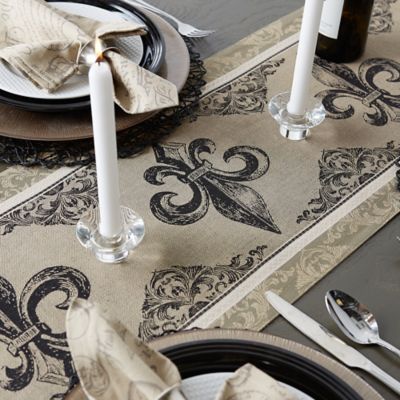 Image showing 6 th DII Fleur De Lis Striped Jacquard Table Runner
