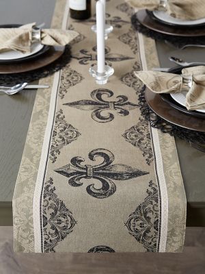 Image showing 7 th DII Fleur De Lis Striped Jacquard Table Runner