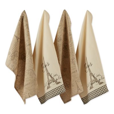 DII Assorted Paris Print Dish Towel Set, 4 pc.