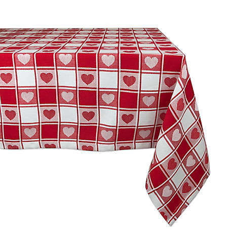 Zingz & Thingz Hearts Woven Square Checkered Tablecloth, 52 in. x 52 in., Compatible with Tables that Seat 6-8 People