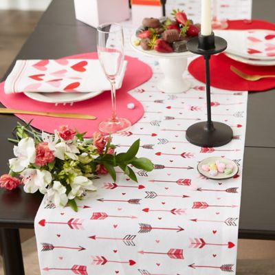 Image showing  Hearts and Arrow Print Table Runner, 14 in. x 72 in., Compatible with Tables that Seat 4-6 People