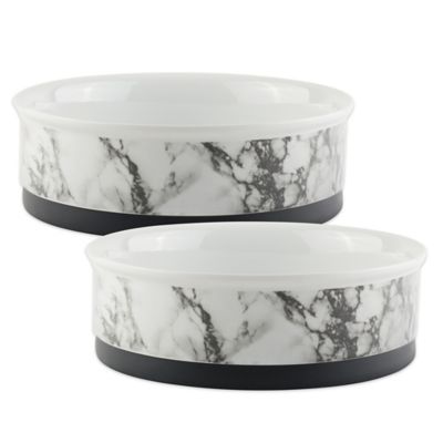 Bone Dry White Marble Pet Bowls, 2 ct.