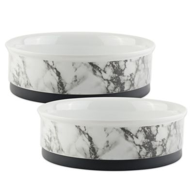 Design Imports White Marble Pet Bowl, Set of 2