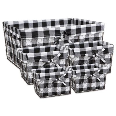Zingz & Thingz Assorted Vintage Chicken Wire Baskets with Checkered Liners, 5 pc.