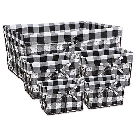 Zingz & Thingz Assorted Vintage Chicken Wire Baskets with Checkered Liners, 5 pc.