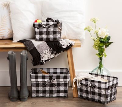 Image showing  Assorted Vintage Chicken Wire Baskets with Checkered Liners, 3 pc.