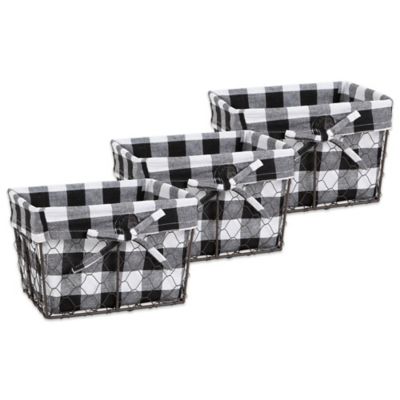 DII Vintage Chicken Wire Baskets with Checkered Liners, Small, 9 in. x 7 in. x 6 in., 3 pc.